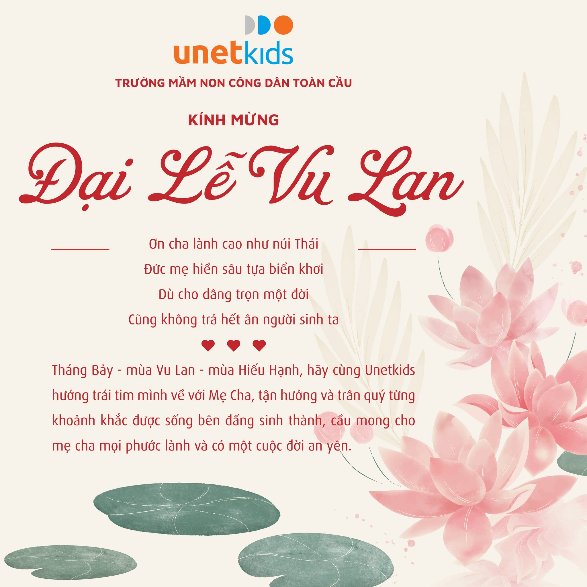 KÍNH MỪNG ĐẠI LỄ VU LAN - MÙA HIẾU HẠNH CÙNG UNETKIDS